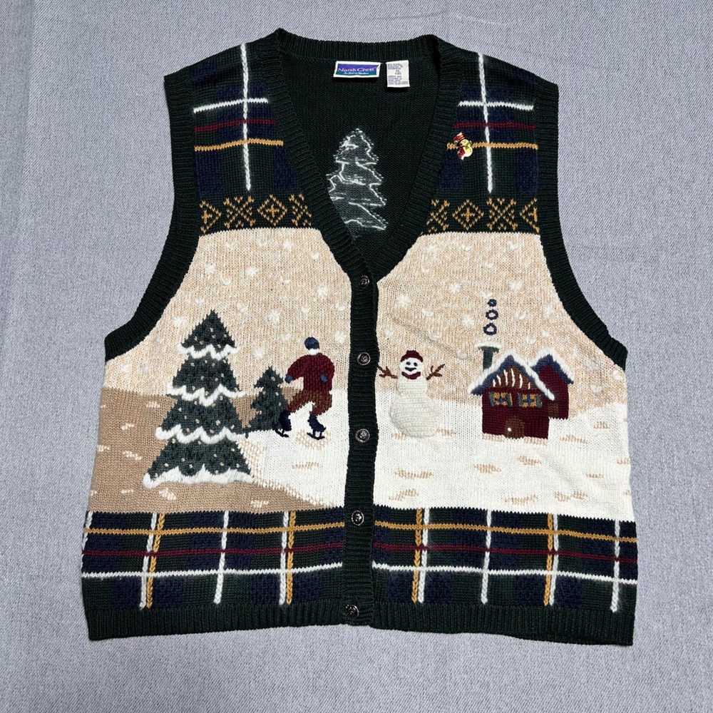 North Crest Vintage Christmas Sweater Vest XL Patchwork Grandmacore Cottagecore